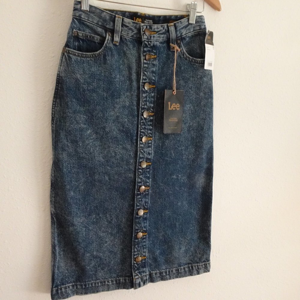 Lee Denim Jean Skirt Women's Size 25 Blue High Rise Midi - Picture 3 of 10